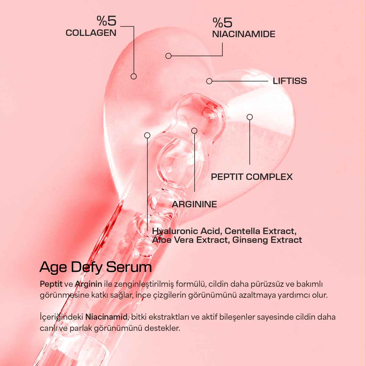 Yaşlanma Karşıtı, Gözenek Sıkılaştırıcı ve Arındırıcı Cilt Bakım Serumu 30 ML (Collagen, Niacinamide)